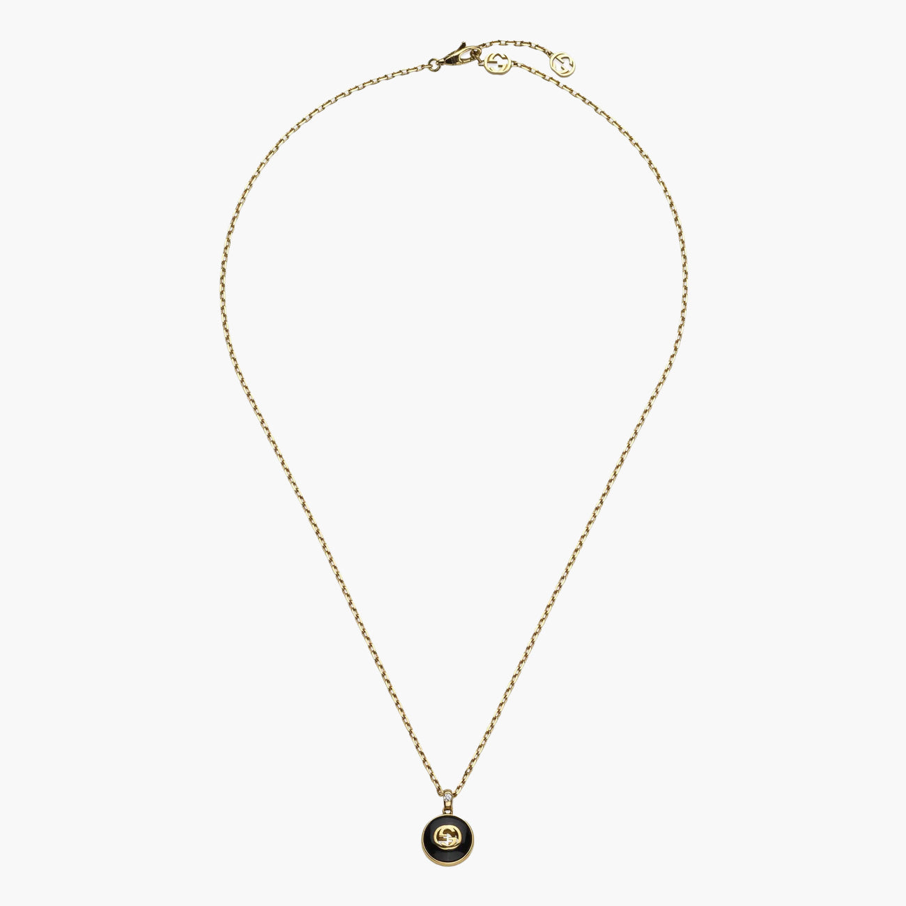 Gucci 18k Yellow Gold Interlocking G Necklace in Black Onyx with