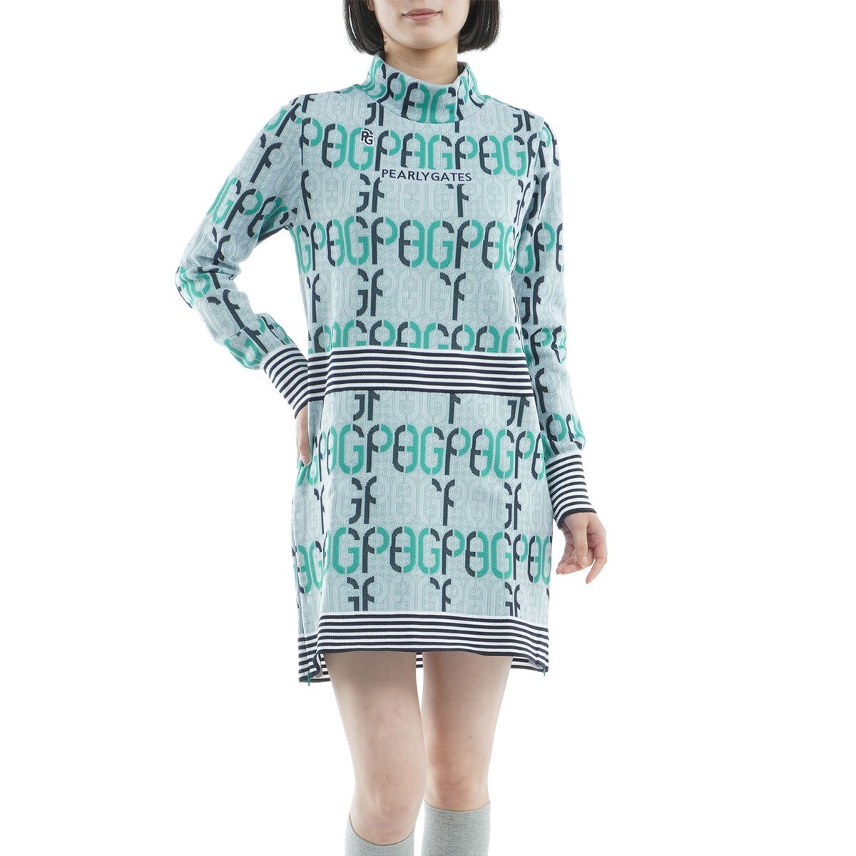 パーリーゲイツサイズ0定番チェック柄プリーツワンピノースリーブワンピ