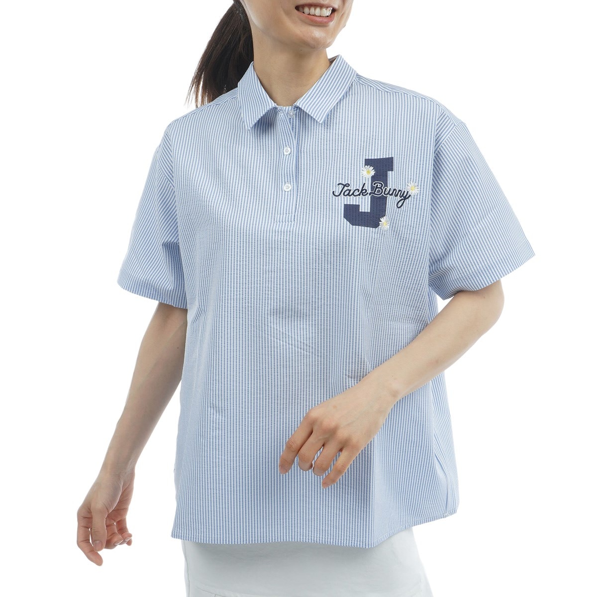 吸水速乾 ストライプ ストレッチ半袖ポロシャツ レディス(半袖シャツ