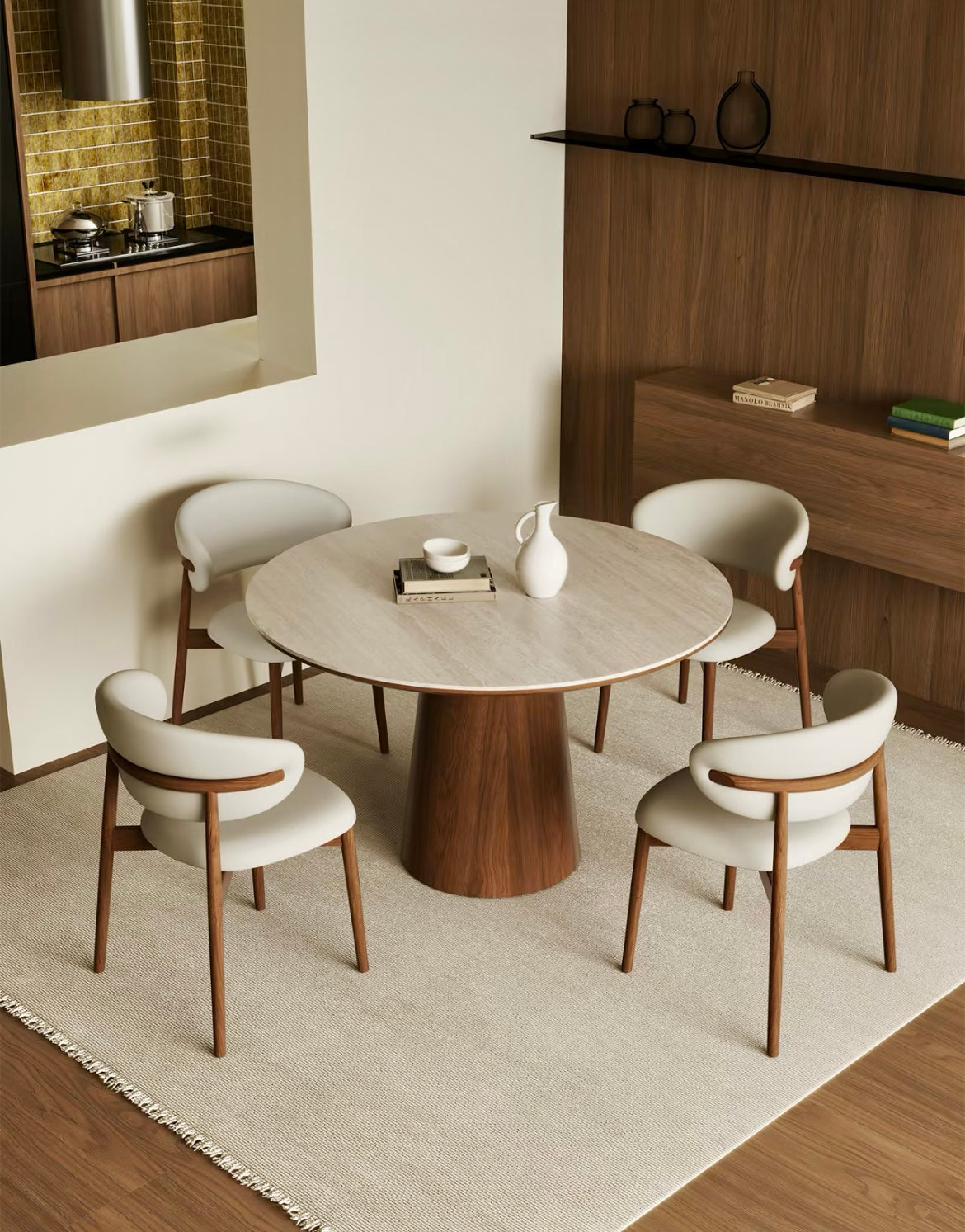 ラウンドテーブル高級ウォールナット+セラミック丸テーブルfalm-0002