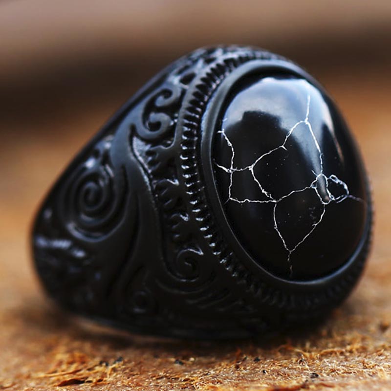 楽天市場】ブラックボヘミアンエンブレムストーン ステンレスリング