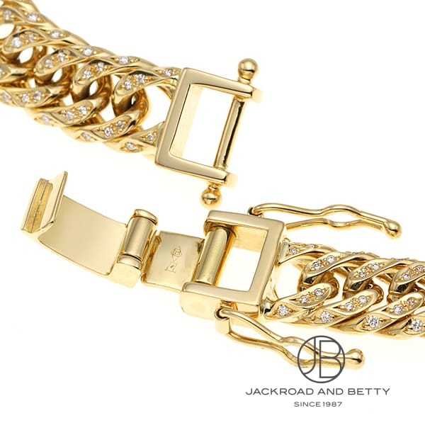 K18 6面 ダブル 45g 19cm ダイヤ ブレスレット 造幣局刻印有り 0.887ct