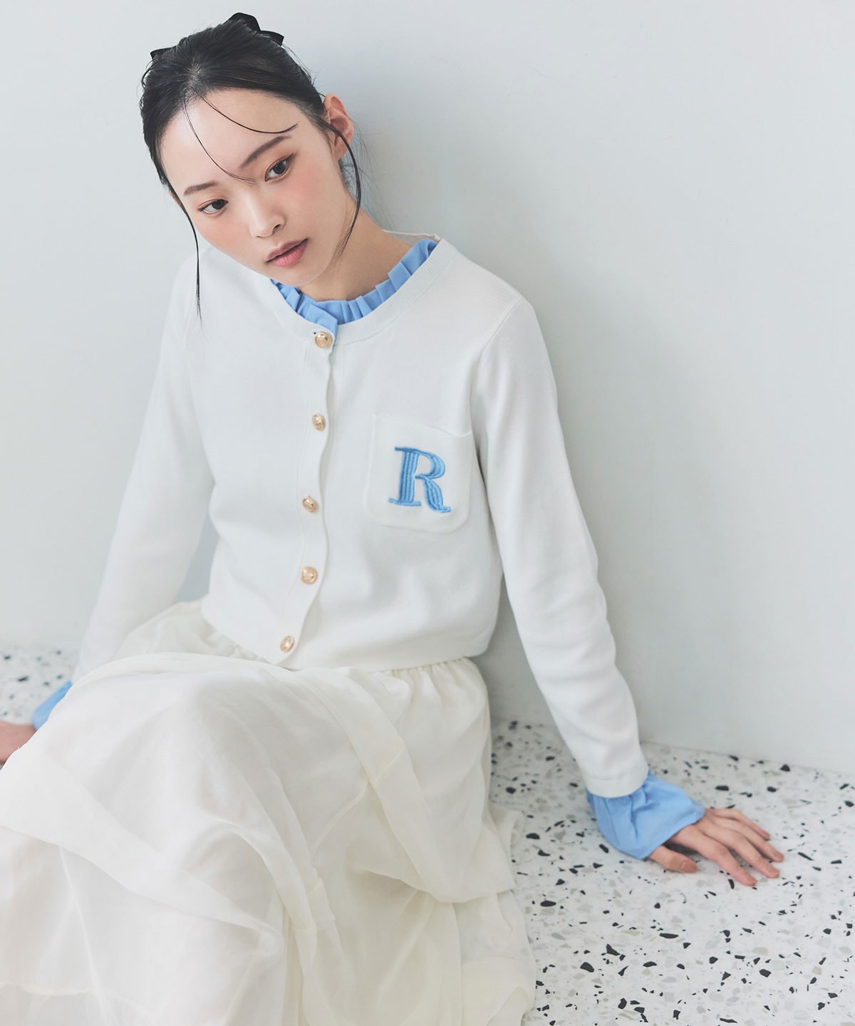 タックバルーンボリュームシフォンロングスカート(F オフホワイト