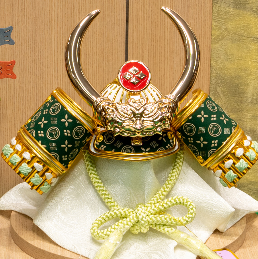 甲州印伝 緑地富士山柄 8号 武田信玄兜 山桃染円形飾りセット midori