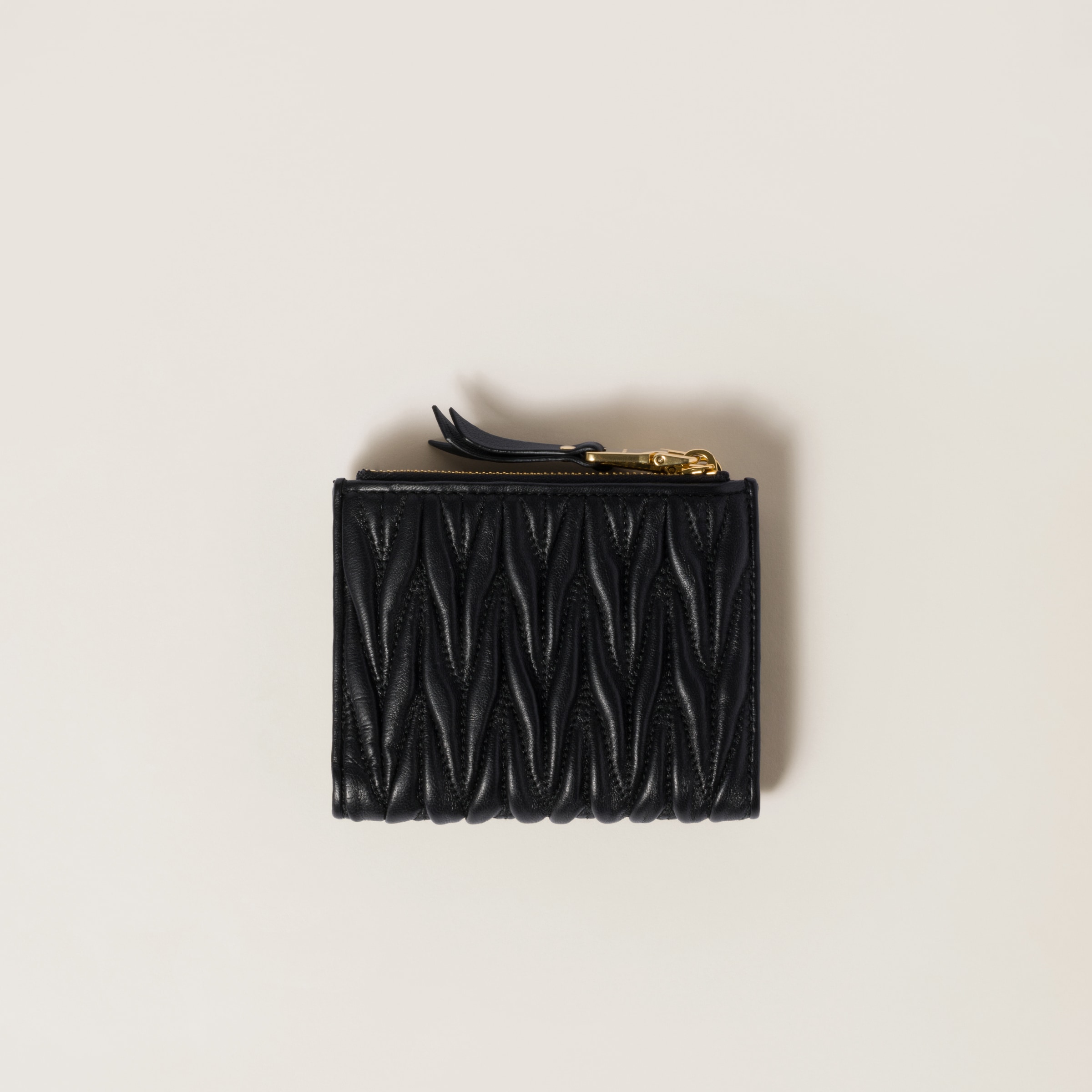 Black Small Wallet In Matelassé Nappa Leather | Miu Miu
