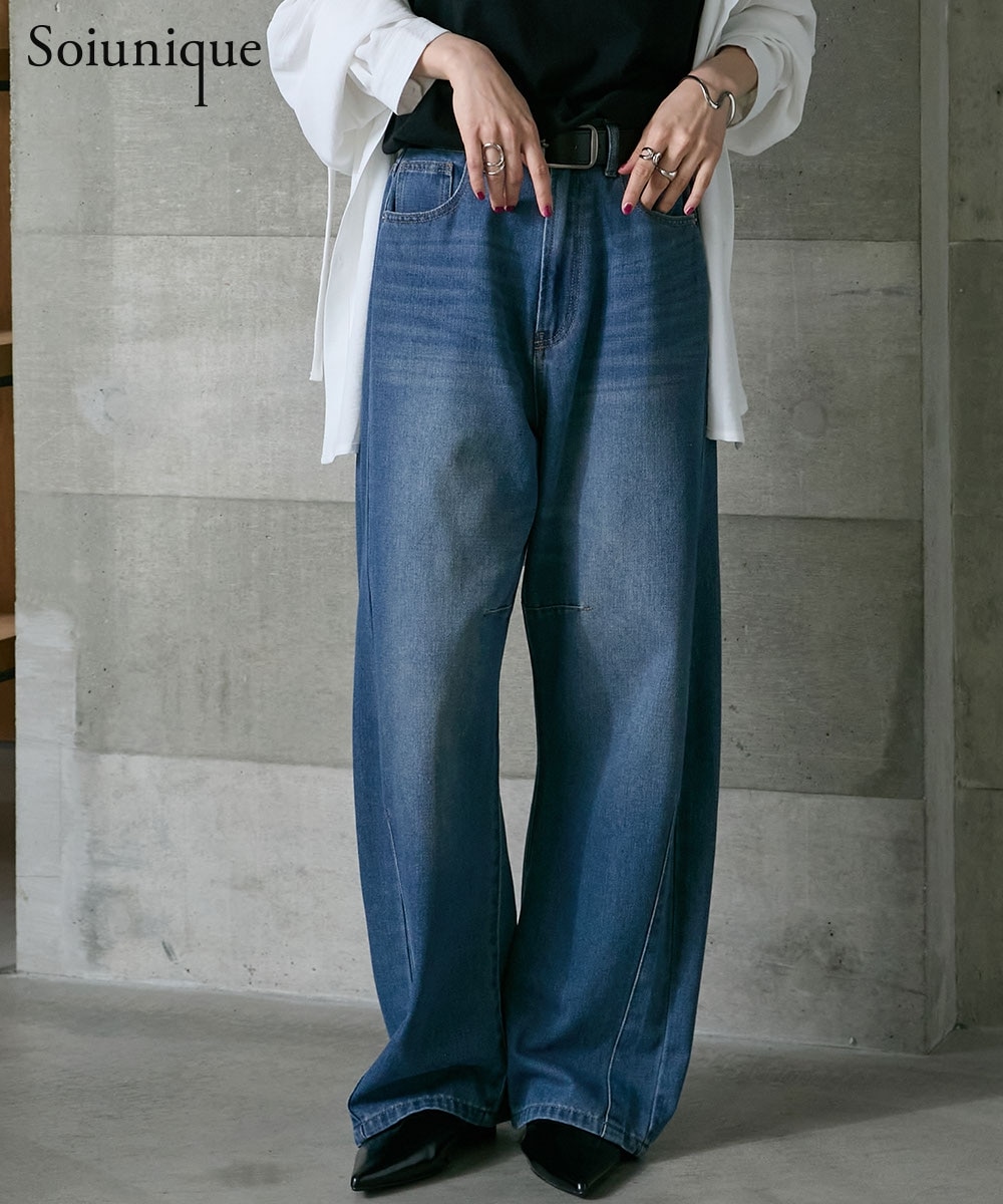 ゆったりサイズカーブデニムパンツ ［Soiunique］ 通販【ニッセン】