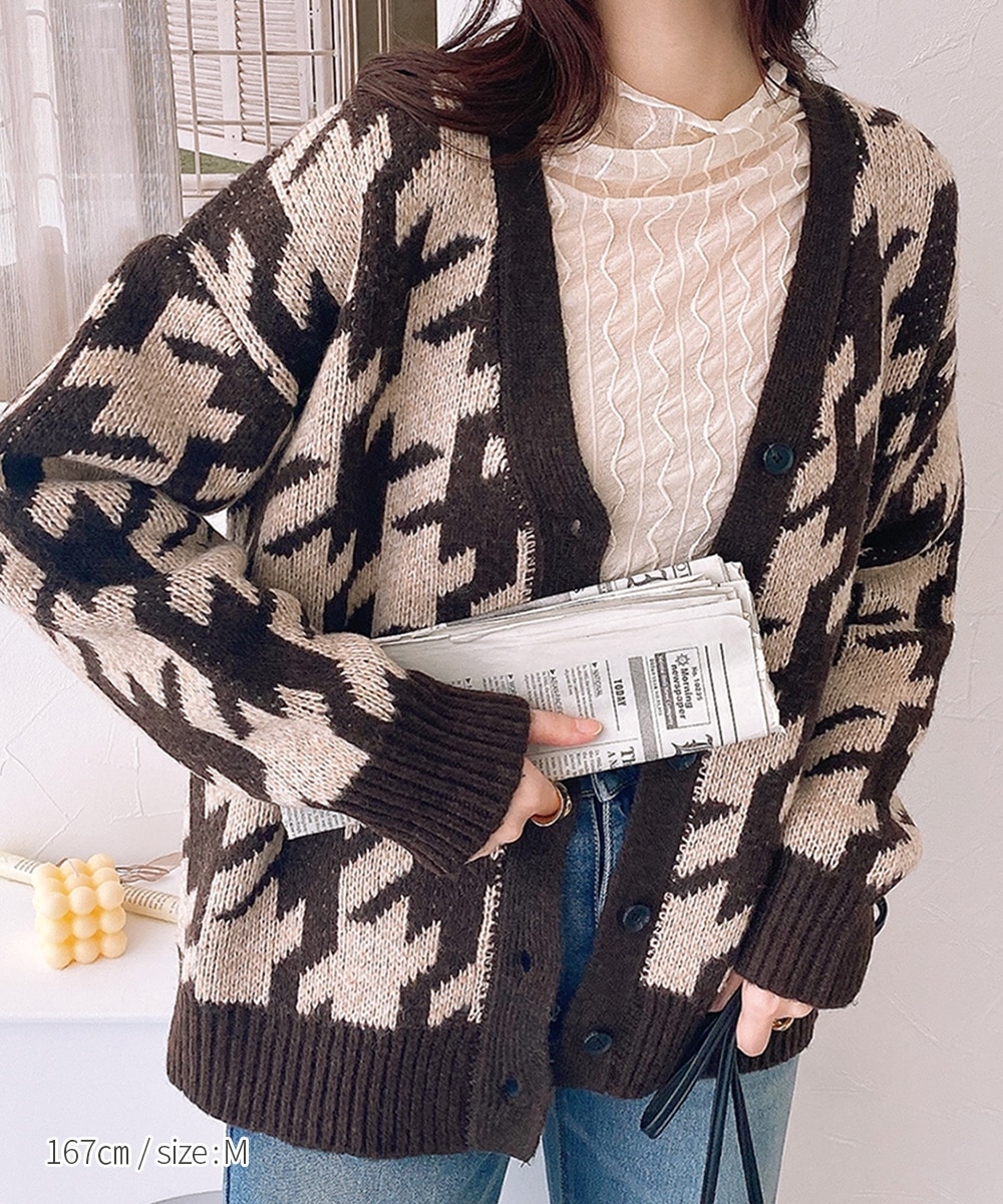 アーガイル柄 Vネックカーディガン 通販【ニッセン】