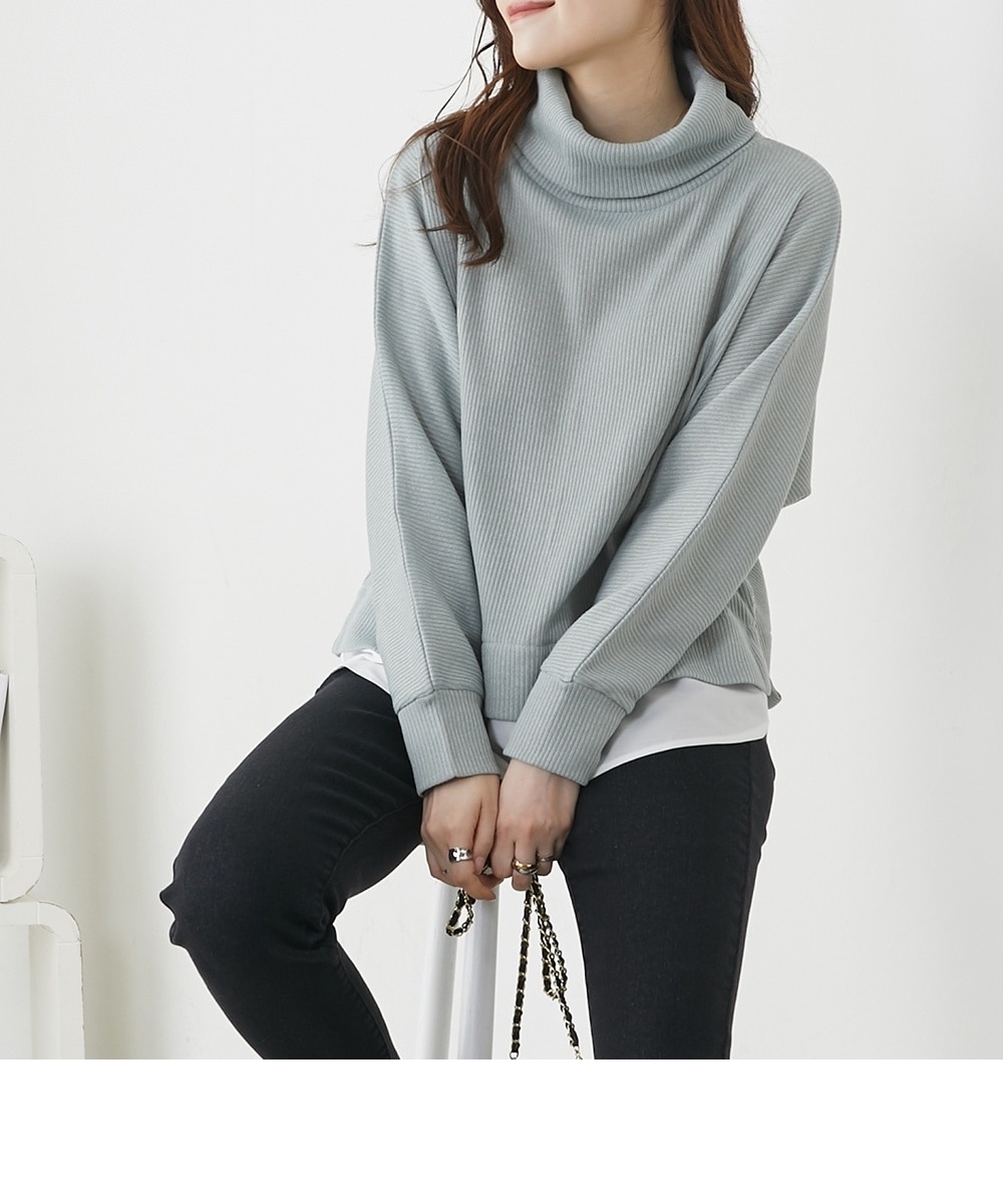 裏起毛オフタートル重ね着風ドルマントップス 通販【ニッセン】