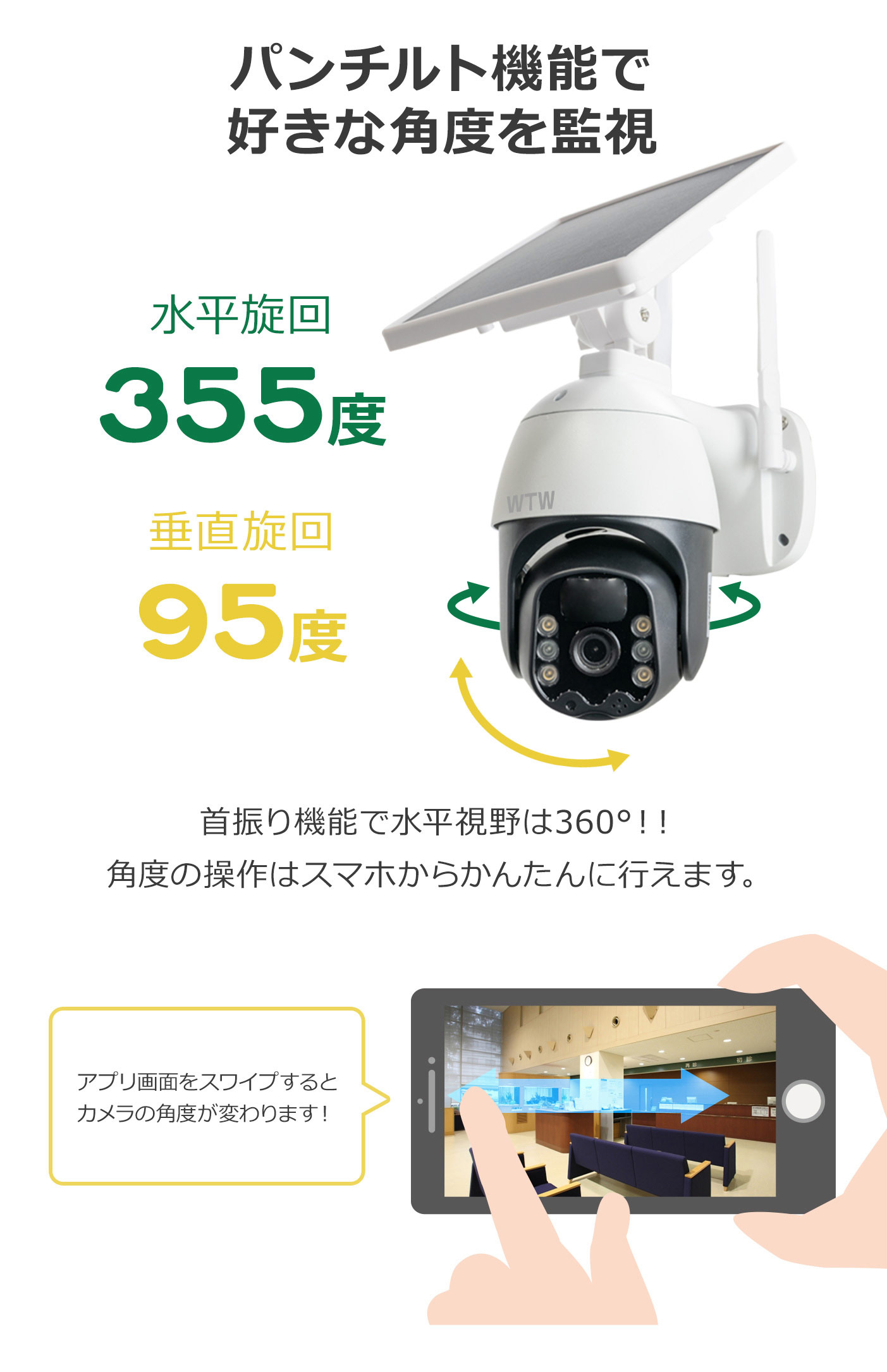 販売終了】防犯カメラ ソーラー WIFI PTZ 防犯灯カメラ WTW