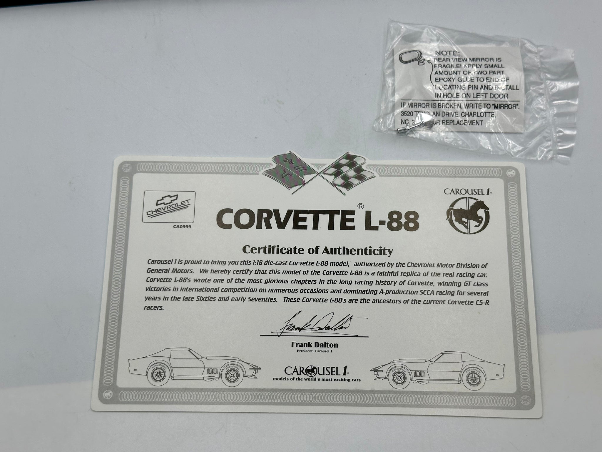 1:18 Chevrolet Corvette L-88 -- White 1969 GM Test Car -- Carousel 1 #