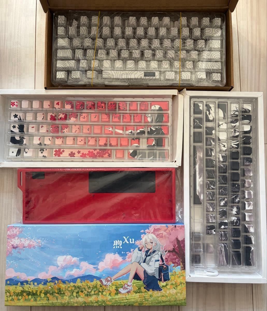 HM66 カスタムキーボード（谷雨PCB）白色アルミケース＋赤色アルミ