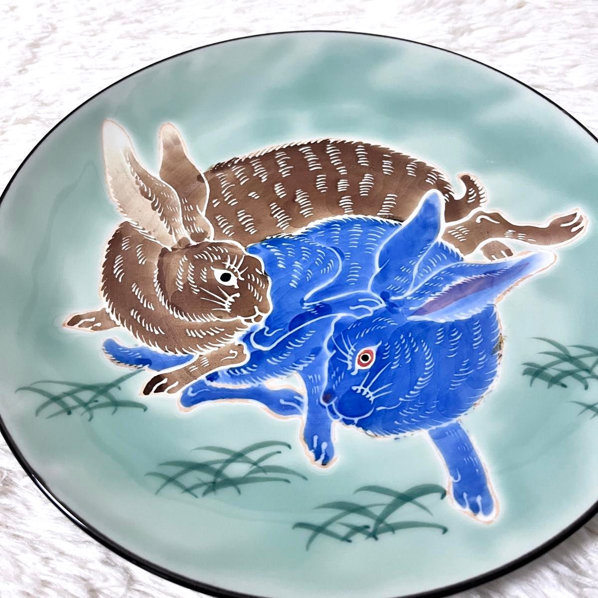 有田焼 秀峰 飾り絵皿 縁起皿 干支 壁掛け 兎 うさぎ 八寸皿 和食器