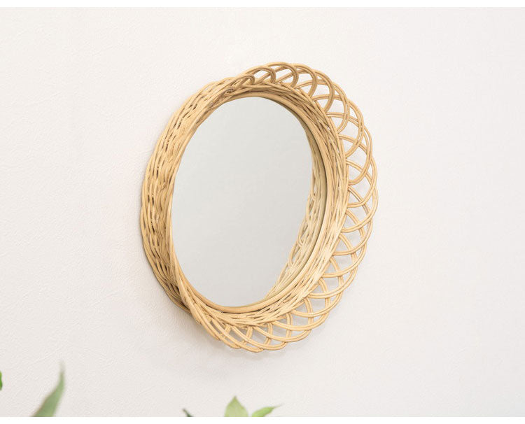 ラタンミラー ミラー 鏡 姿見 壁掛け ウォールミラー 丸型 円型 ラタン