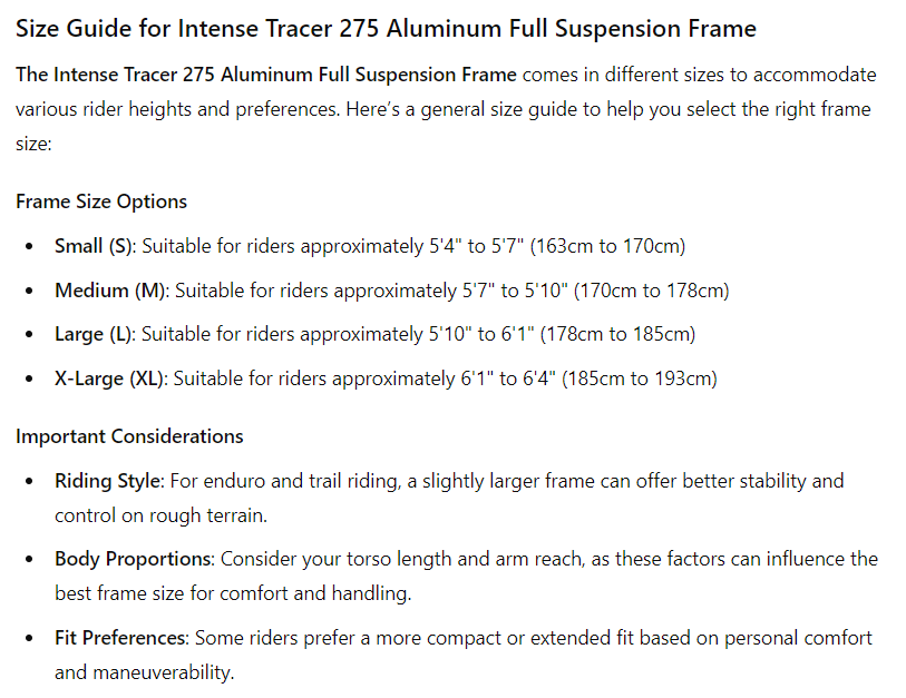 Intense Tracer 275 Aluminum Full Suspension Frame - CCDB Inline