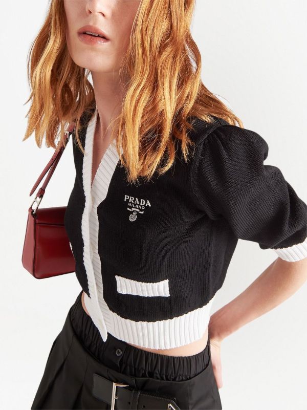 Prada Cropped Cotton Cardigan | Black | FARFETCH