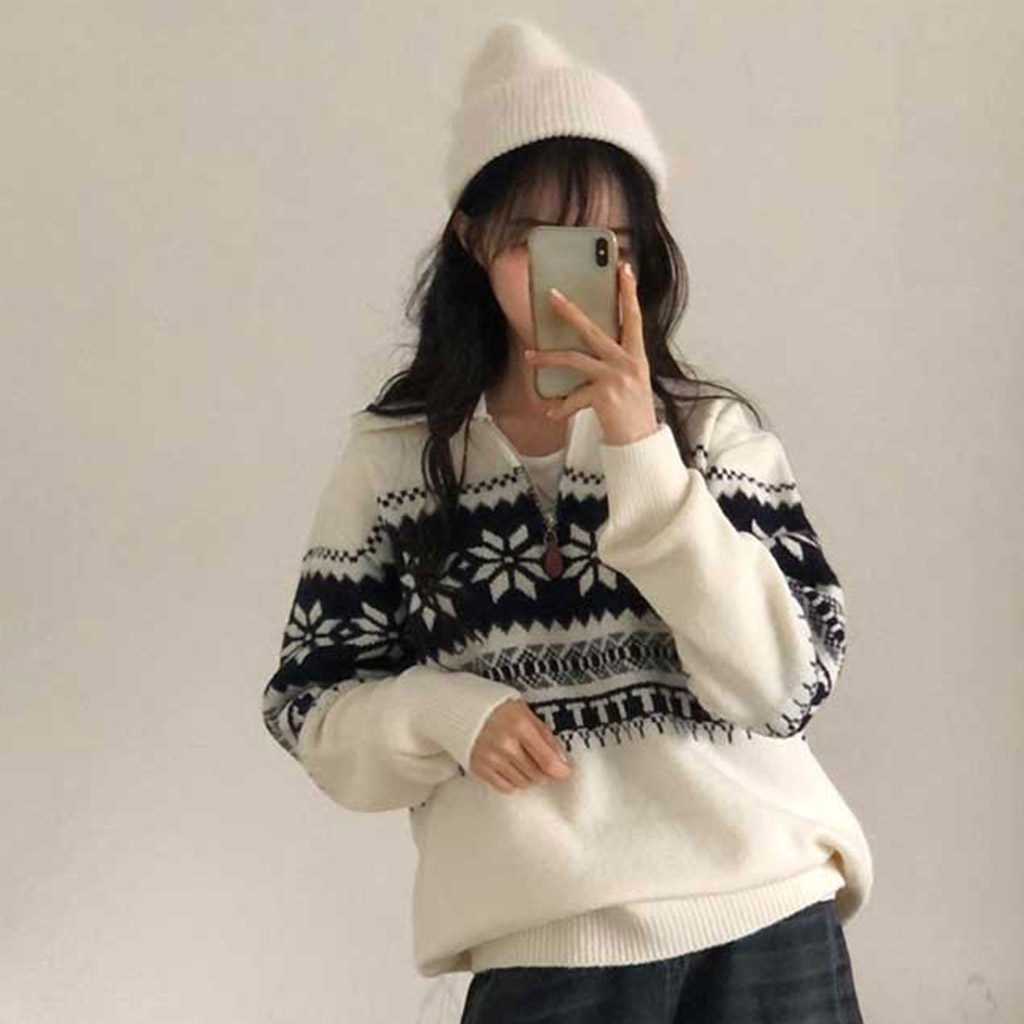 ノルディック柄ハーフジップニット | ファッション通販サイト NUGU