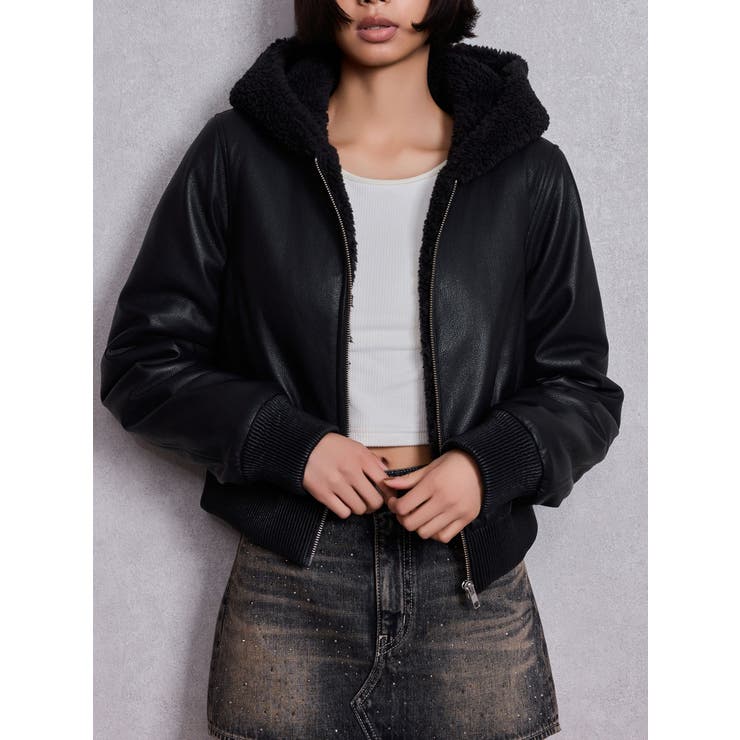 Hoodie Fake Leatherコート[品番：MKSW0067567]｜GYDA（ジェイダ）の