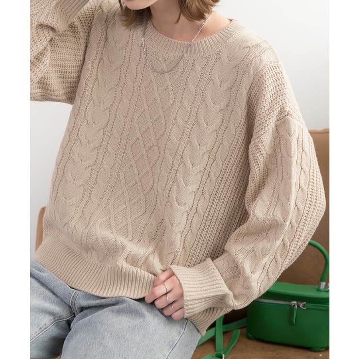 豊富なカラーバリエーション ケーブル編みニット[品番：ADEW0004189