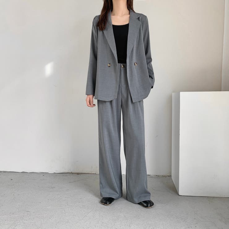 ダブルジャケット＆ワイドパンツセットアップスーツセット[品番