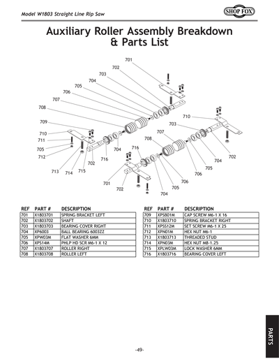 Parts for W1803 12