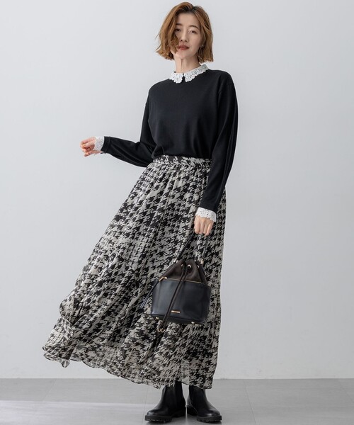 セール】【洗える】エンブロイダリー フラワーレースコンビ ニット