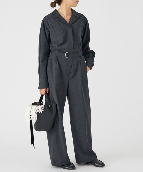 セール】オープンカラージャンプスーツ（つなぎ/オールインワン