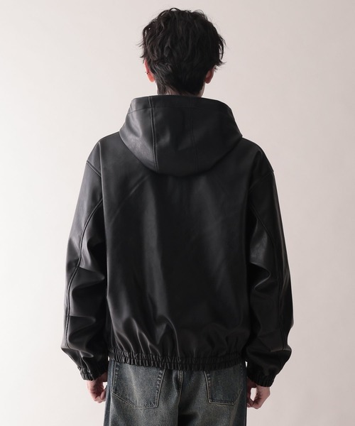 Synthetic Leather Short Hood Blouson/シンセティックレザーショート