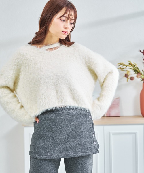 セール】一部店舗限定 カットアウトデザインシャギーニット（ニット