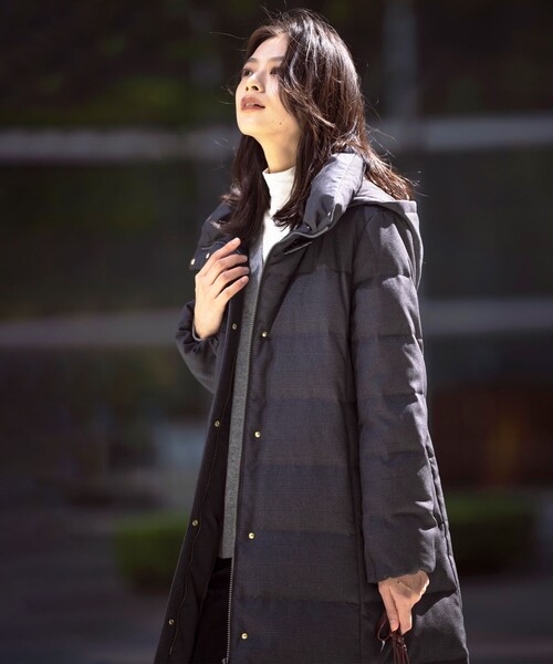 J.PRESS（ジェイプレス）の「千鳥&グレンチェック ロング ダウン