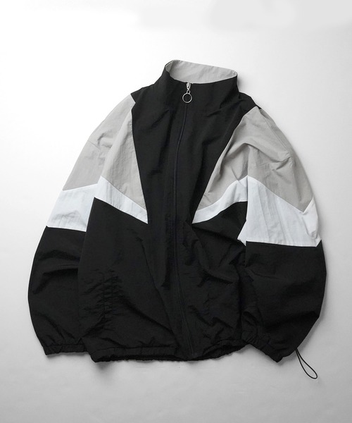 ビッグシルエット レトロライク ナイロントラックジャケット 裾ドロー