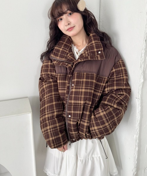 セール】チェック切り替えダウンジャケット（ダウンジャケット/コート