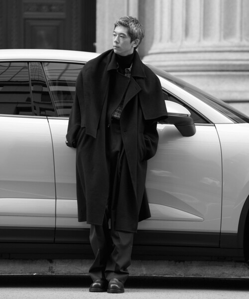 カシミヤ ダブルフェイス セミダブルコート / マフラー付き（ステン