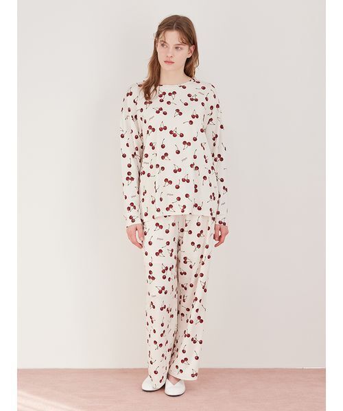 チェリー柄ロンT（ルームウェア/パジャマ）｜gelato pique（ジェラート