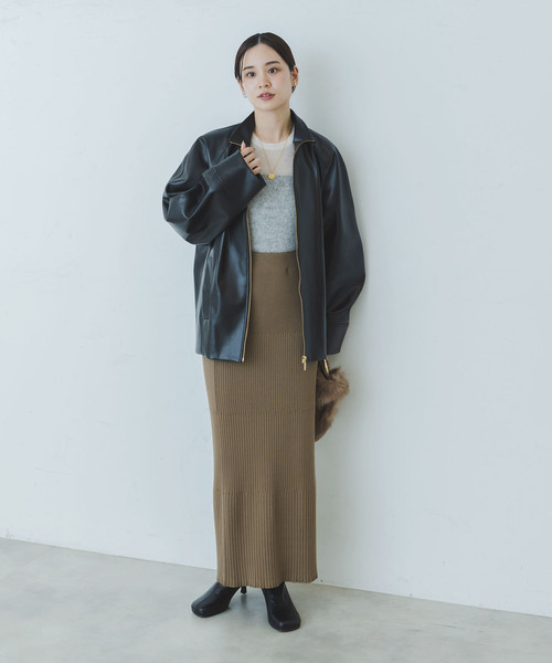 Noble（ノーブル）の「フェイクレザースタンドカラーコクーンブルゾン