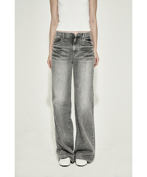 STRAIGHT CAT WASHING DENIM PANTS GRAY（デニムパンツ）｜SYNERJYN