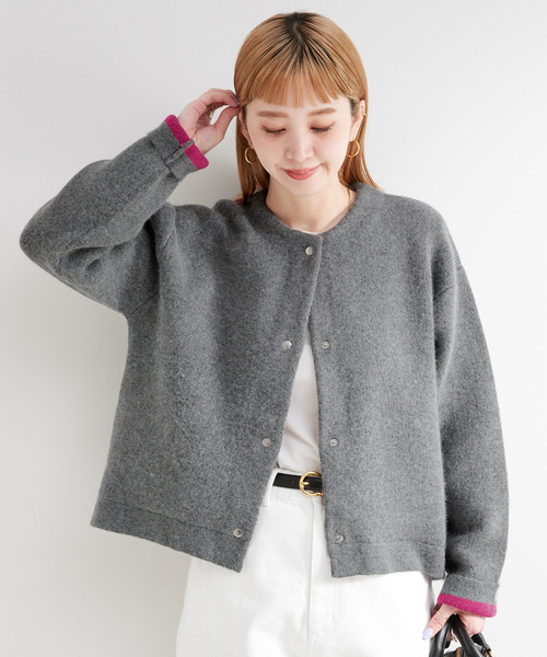 追加5》2層スムース編みニットブルゾン（カーディガン/ボレロ）｜B.C