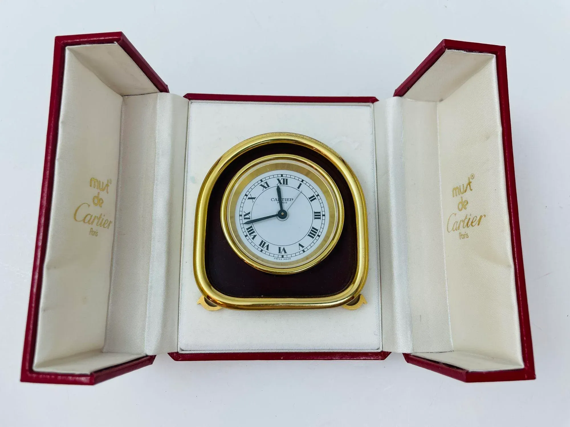 Cartier Paris Art Deco Travel Desk Clock 24-Karat Gold-Plated