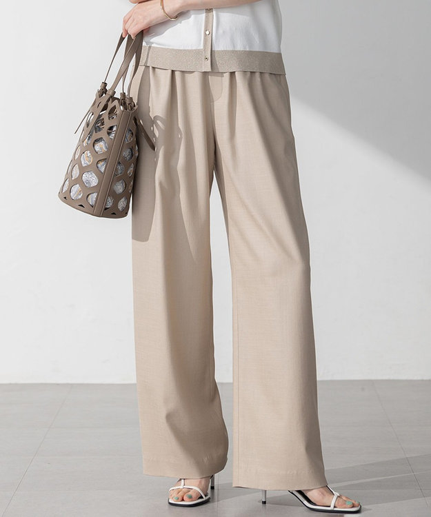 接触冷感/UVカット/洗える】ドライスラブストレッチ ワイド パンツ