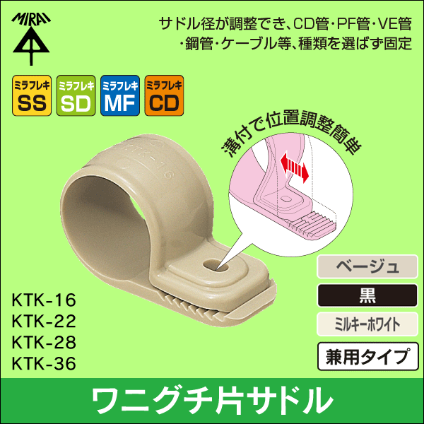未来工業】ワニグチ片サドル 兼用タイプ 適合径：φ18～φ24（ベージュ