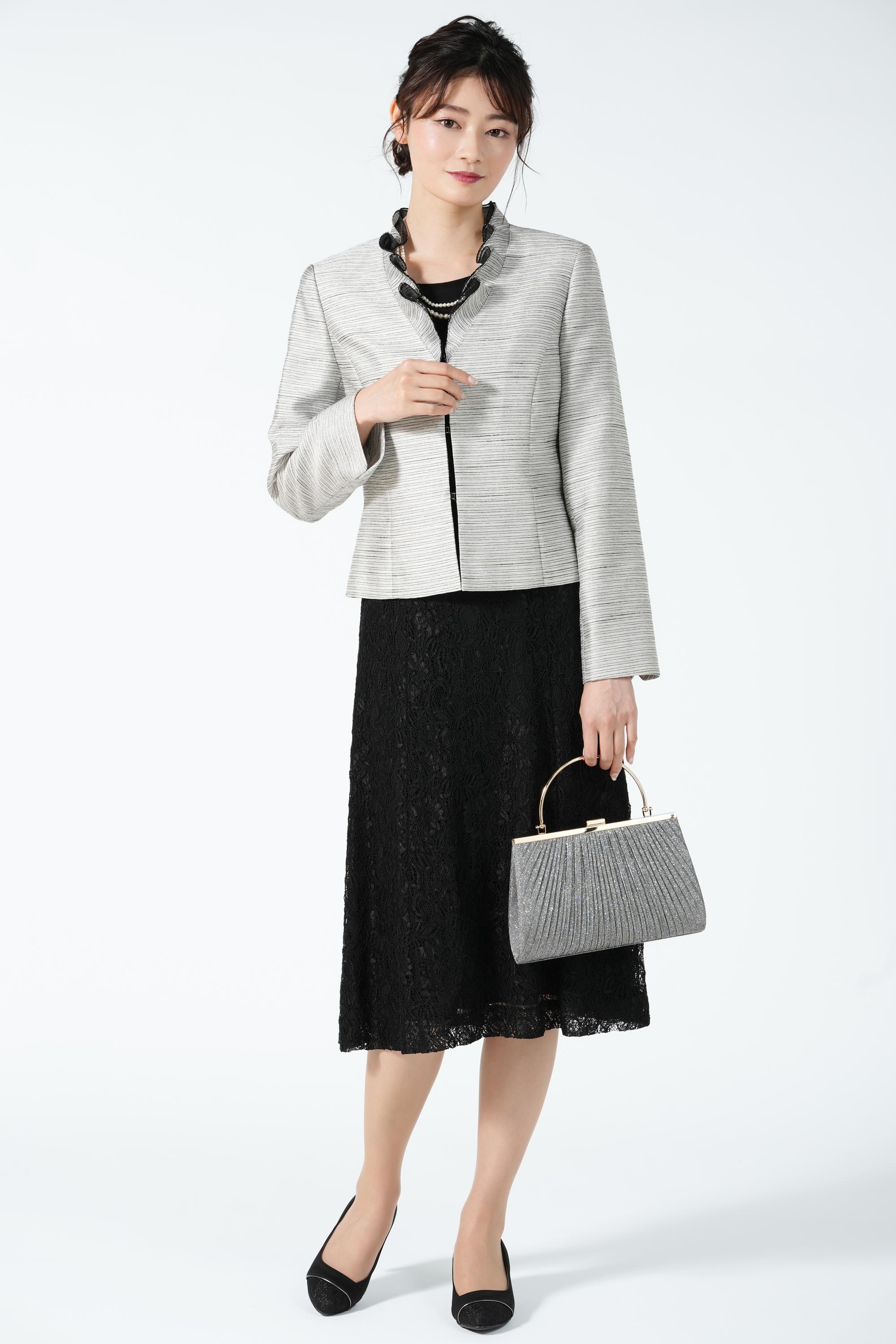 RIFANNE 東京ソワール フォーマルフリル襟シルバー×ブラックドレス