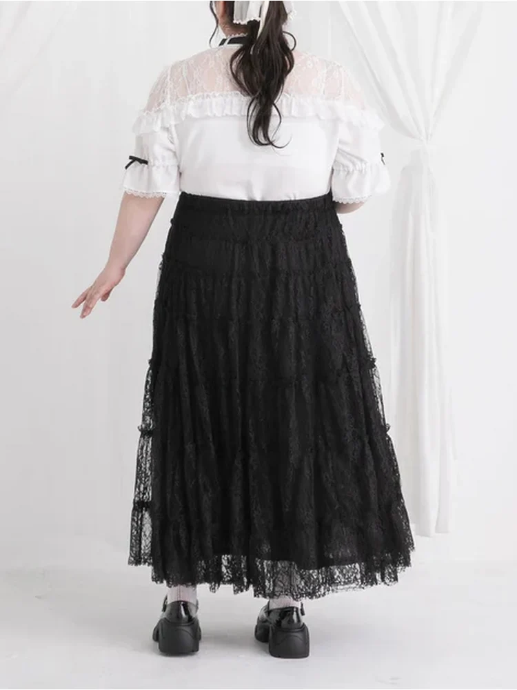 ブラック レースティアードロングスカート【4L-6L】 | フォーエル公式通販