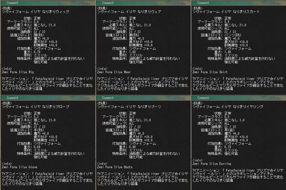 ツヴァイフォームイリヤなりきり装備セット - Medi記録Scrapbox版