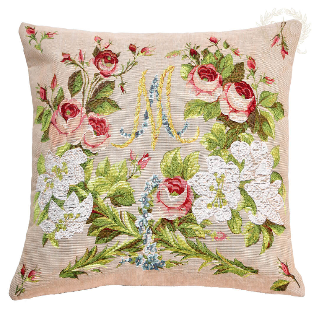 ARTdeLYSフランス製ゴブラン織クッション/Mローズ/ベージュ50x50cm