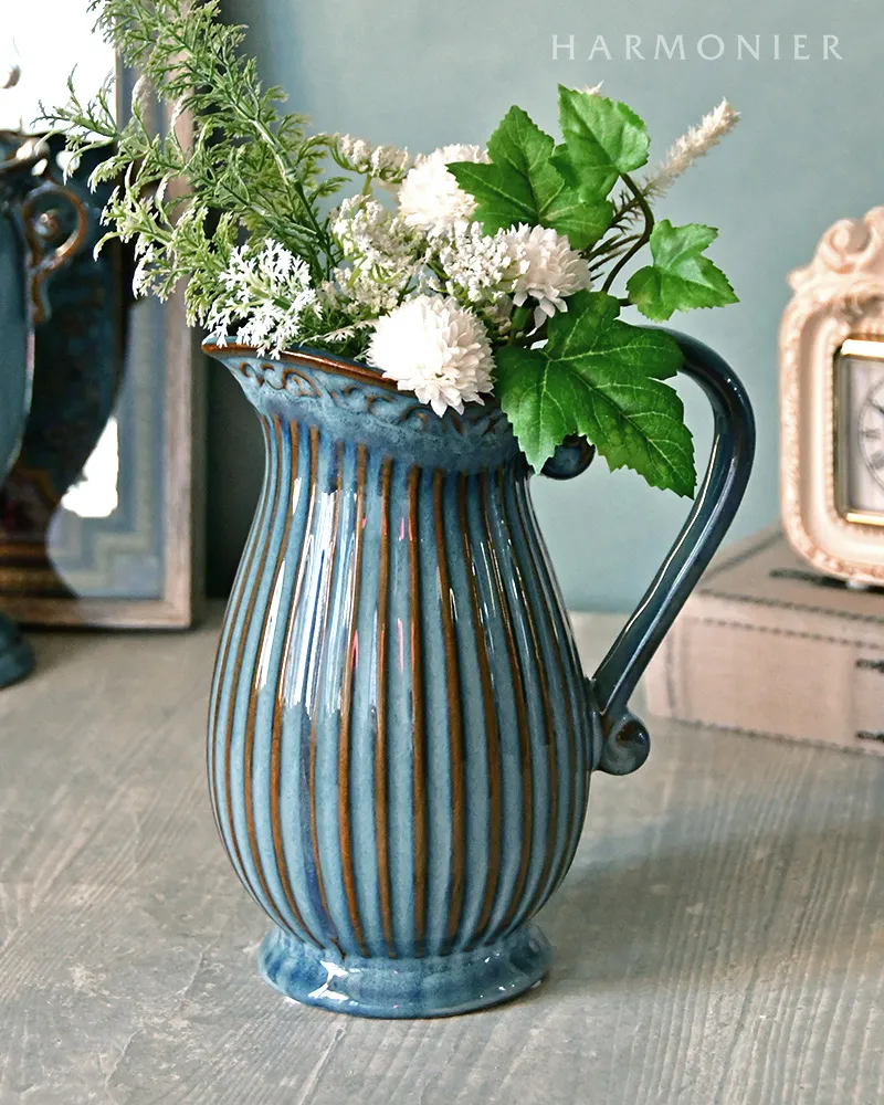 フルールフラワーベースハンドル/ブルーグレー｜輸入雑貨の通販 | 輸入