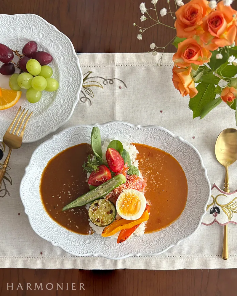 メルレットホワイトレースオーバルボウル26.5x19.5cm/イタリア製