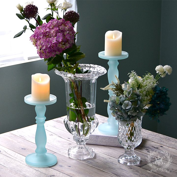 フロストガラスキャンドルホルダー/ブルー大小2個セット｜クリスマス