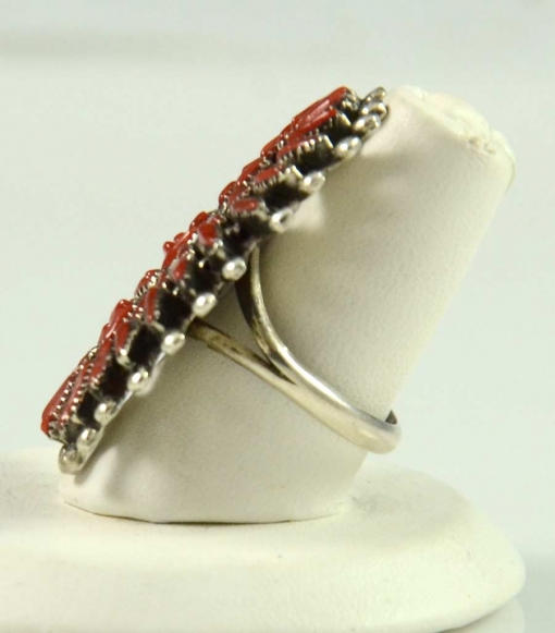 Zuni Coral Needlepoint Ring - Hoel's Indian Shop