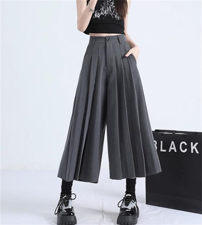 Japanese Style women Wide-Leg Culottes Pants Pleated wide-leg
