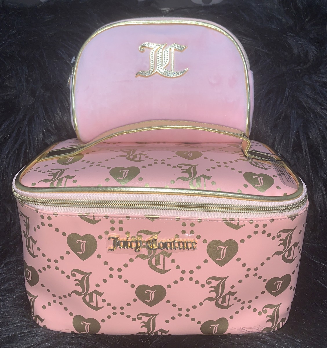 Juicy Couture 2pc Travel Cosmetic Bag Pink/Gold 1 Toiletry Bottle
