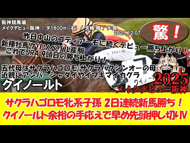競馬】 驚き！ メイクデビュー阪神 (2025.12.7・阪神6R) 2025